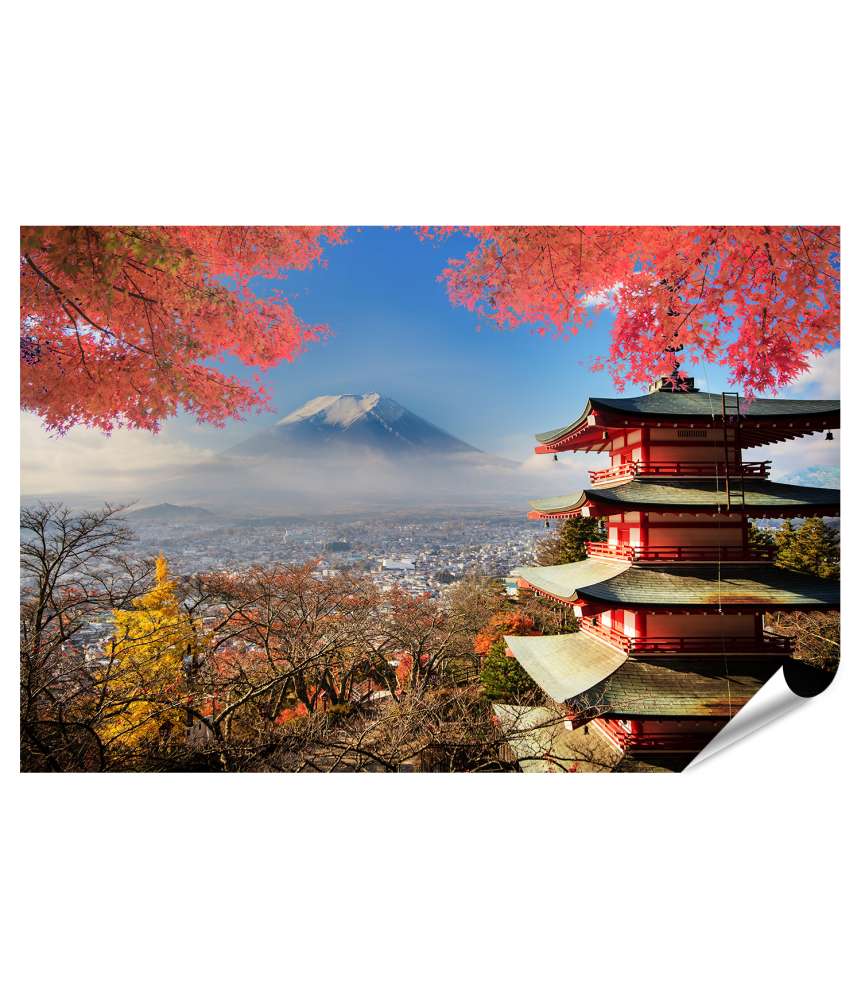 Islandburner Premium Poster Berg Fuji umgeben von bunten Herbstlaubbäumen in Japan