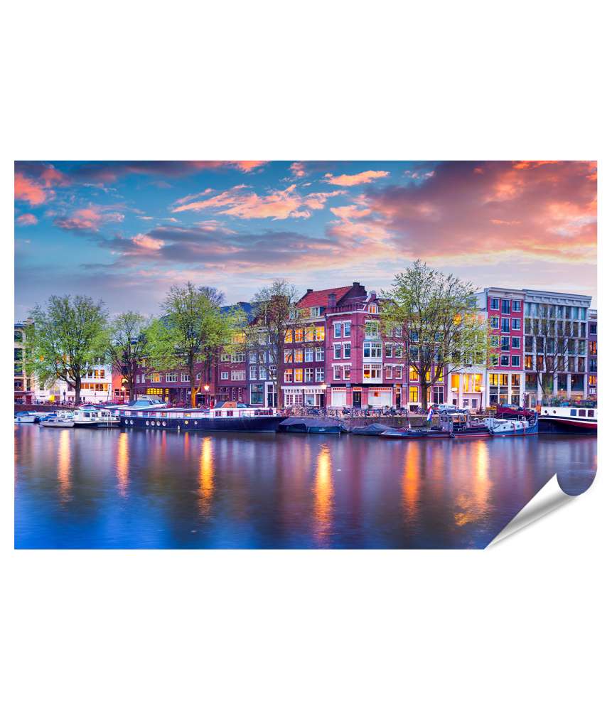 Islandburner Premium Poster Malerisches Wandbild der Amsterdamer Grachten, Holland