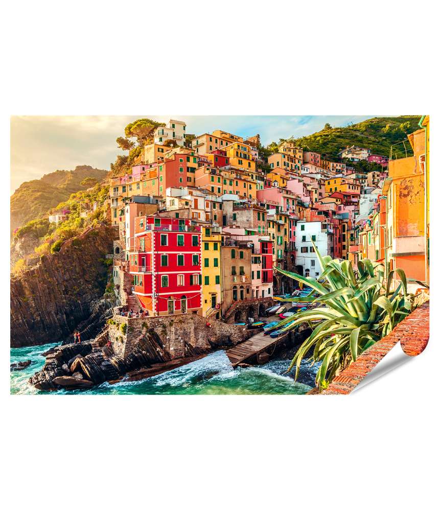 Islandburner Premium Poster Sonnenuntergang in Riomaggiore, Cinque Terre Nationalpark, Ligurien, Italien