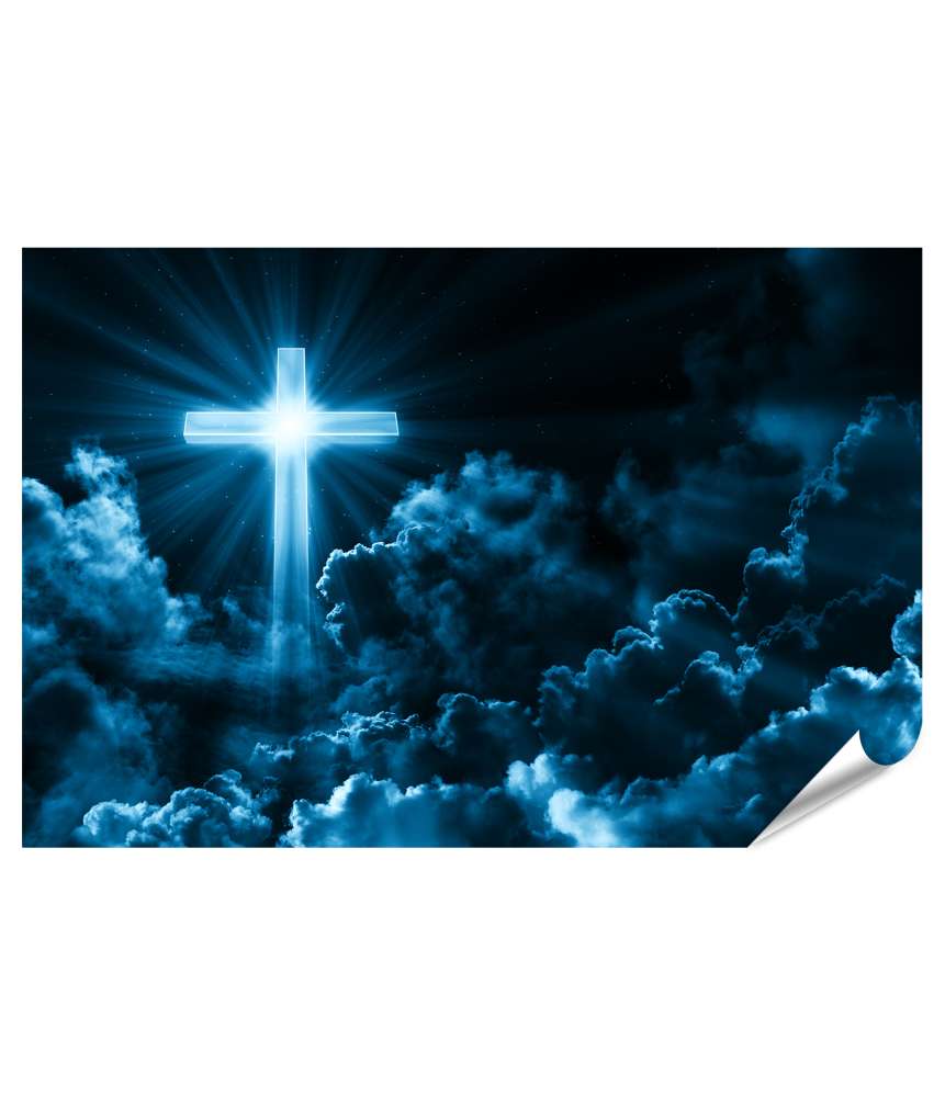 Islandburner Premium Poster Christliches Wandbild: Kreuz in Wolken, symbolisiert Jesus Christus und Kirche