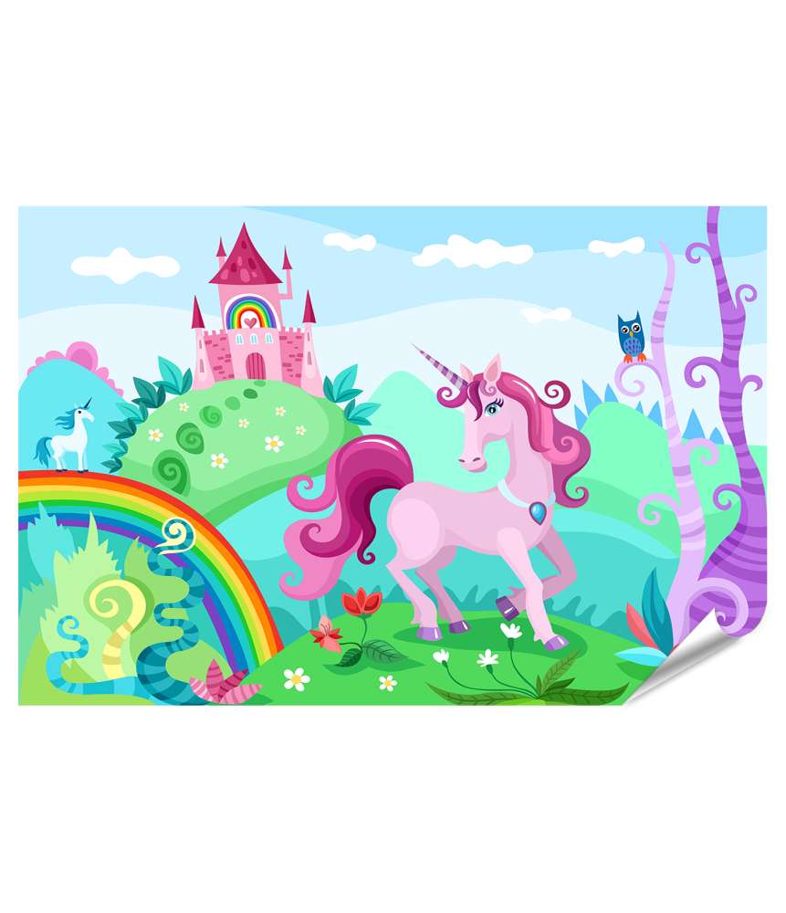 Islandburner Premium Poster Farbenfrohes Wandbild mit Einhorn und Regenbogen fürs Kinderzimmer