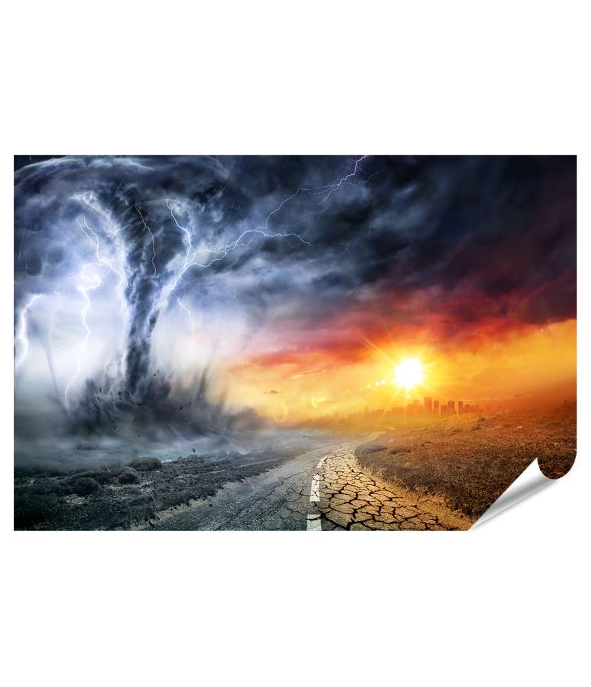 Islandburner Premium Poster Stürmische Landschaft mit Tornado: Ein Abbild des Klimawandels