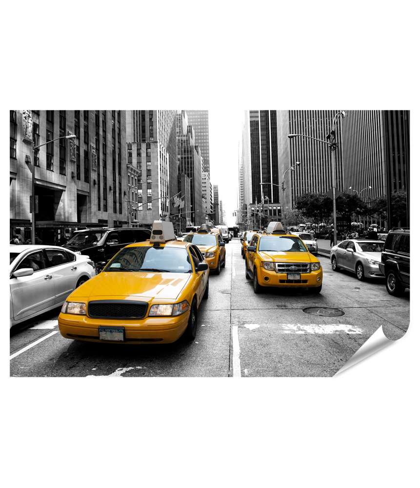 Islandburner Premium Poster Vibrantes New Yorker Taxi in dynamischer Stadtszene als Wandbild