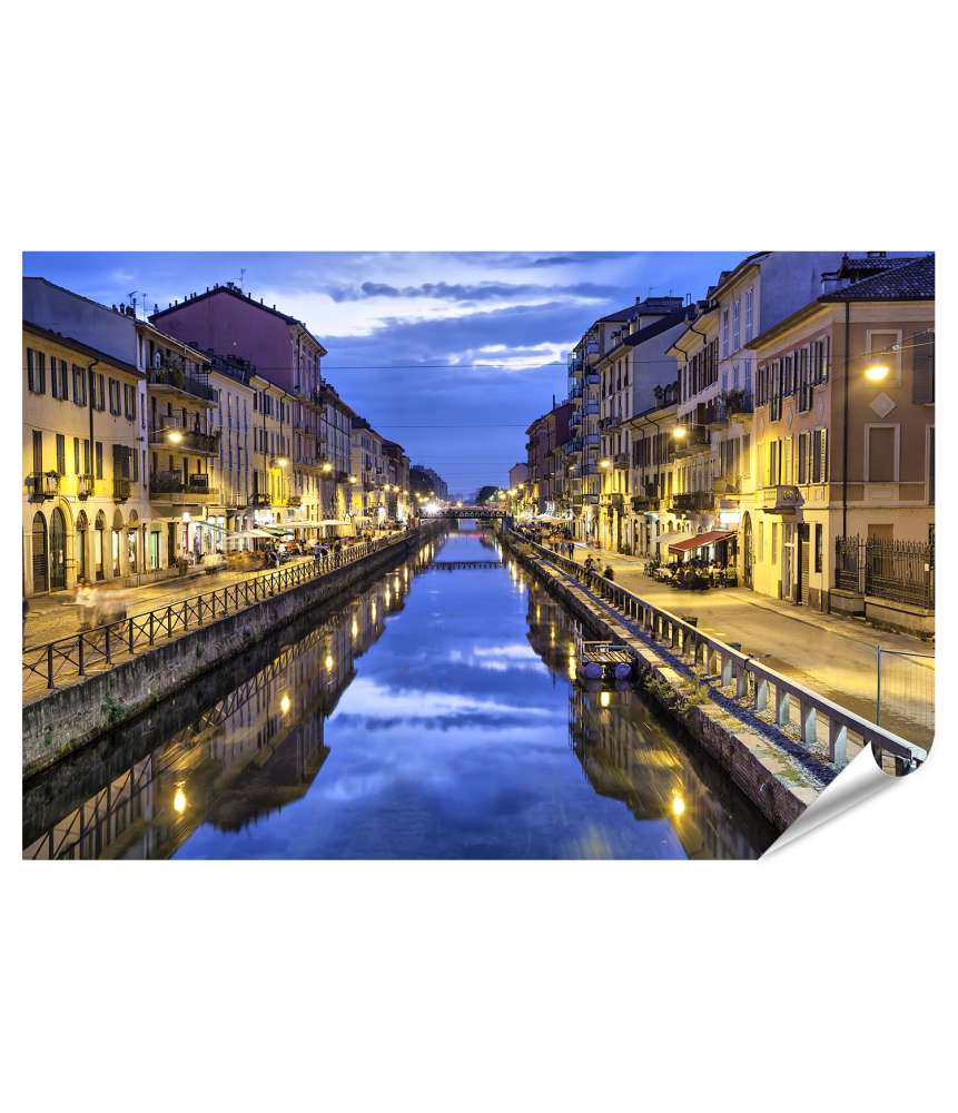 Islandburner Premium Poster Abendstimmung am Naviglio Grande Kanal in Mailand, Italien