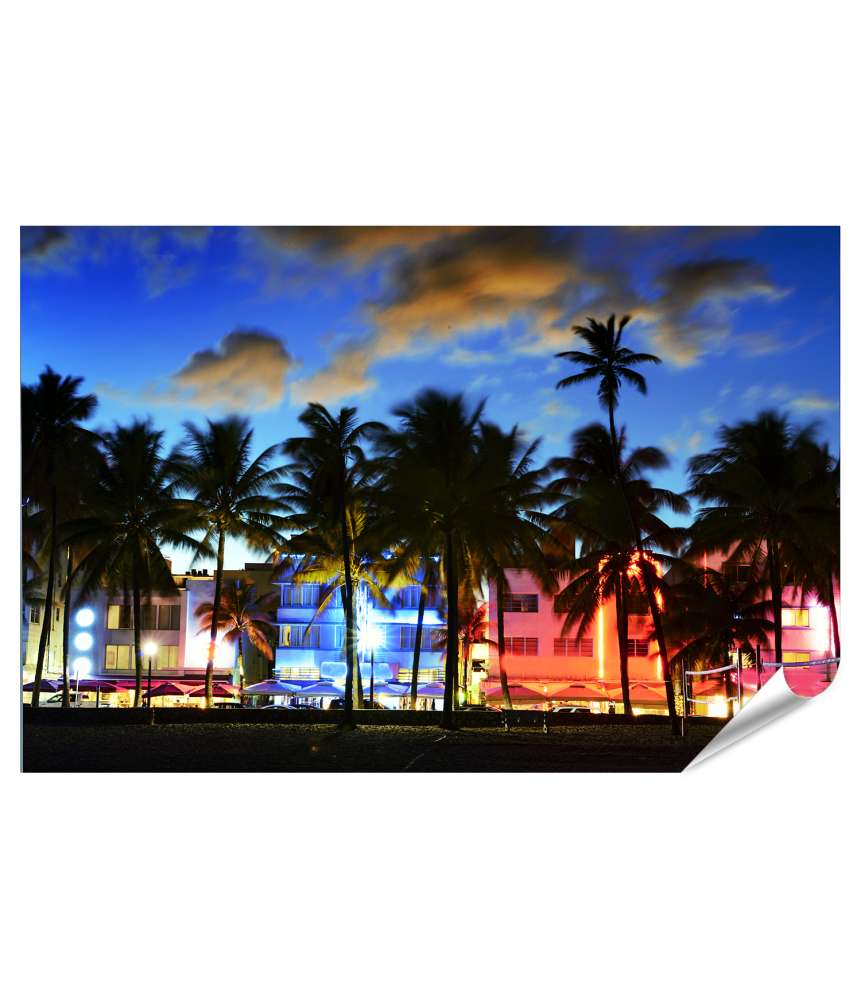 Islandburner Premium Poster Sonnenuntergang über Ocean Drive, Miami Beach, Florida - Hotels und Restaurants