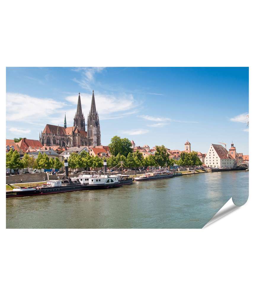 Islandburner Premium Poster Wandbild des Doms von Regensburg an der Donau, Deutschland