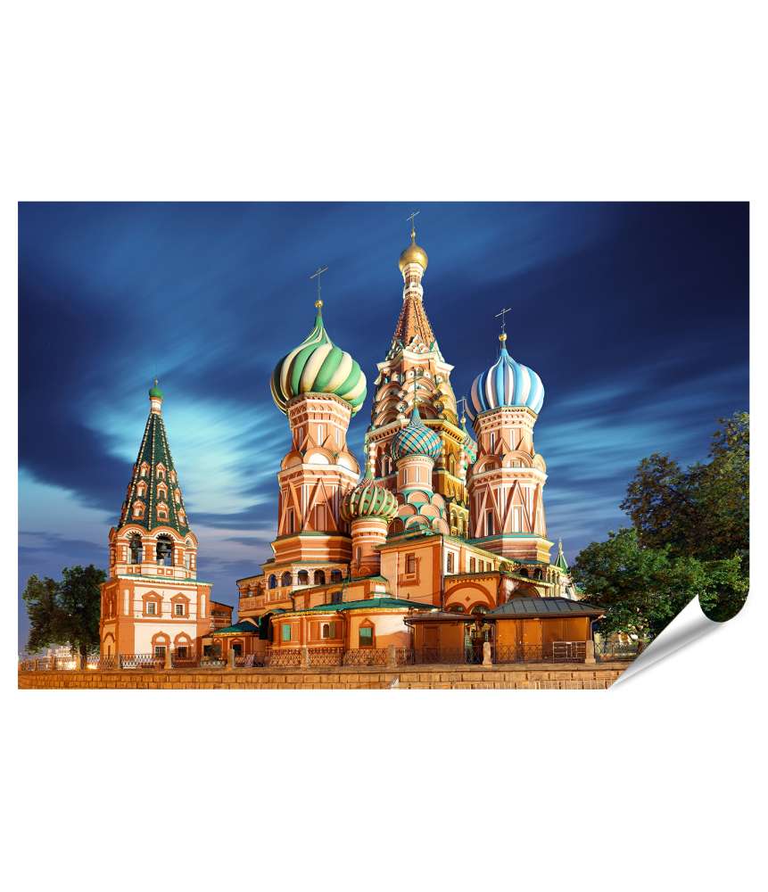 Islandburner Premium Poster Blick auf die Basilius-Kathedrale am Roten Platz in Moskau, Russland