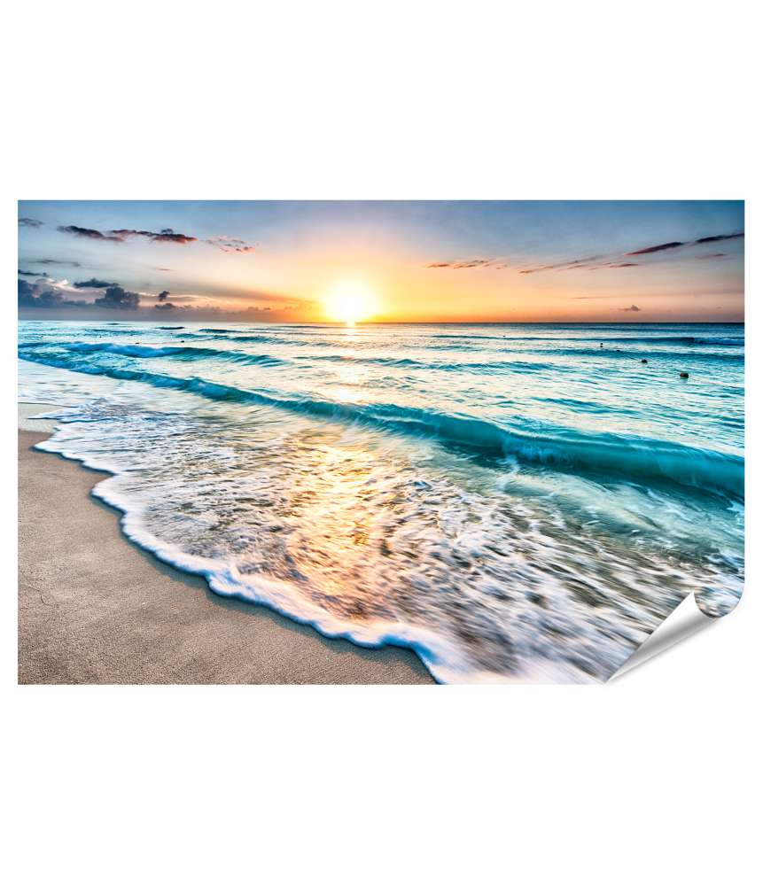 Islandburner Premium Poster Spektakulärer Sonnenaufgang am Strand von Cancun, Mexiko Wandbild