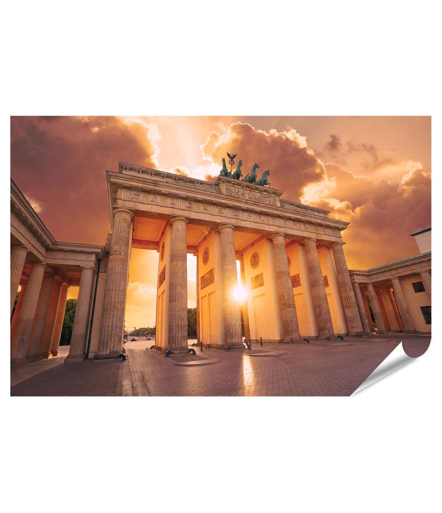 Islandburner Premium Poster Sonnenuntergang am Brandenburger Tor in Berlin Wandbild