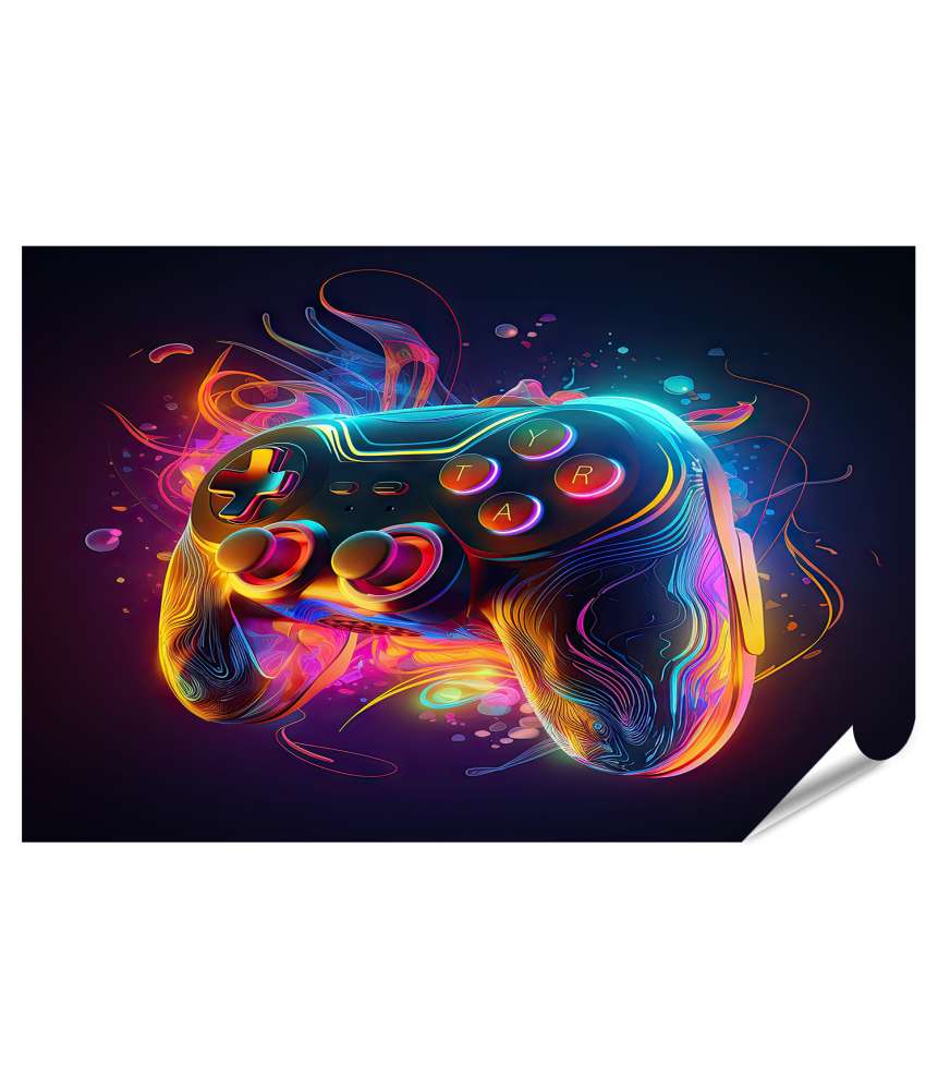 Islandburner Premium Poster Leuchtendes Neon-Gaming-Controller-Wandbild für Jugend- und Kinderzimmer