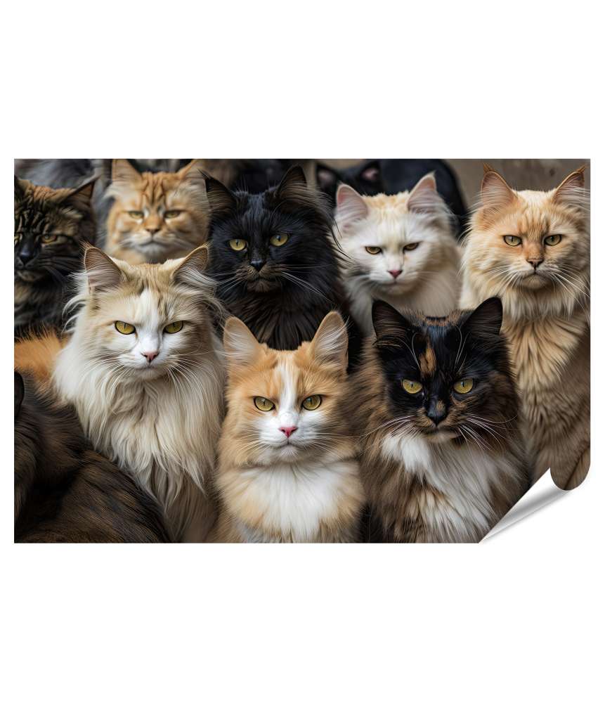 Islandburner Premium Poster Vielfältiges Wandbild mit mehreren Rassen, darunter Maine Coon Katzen