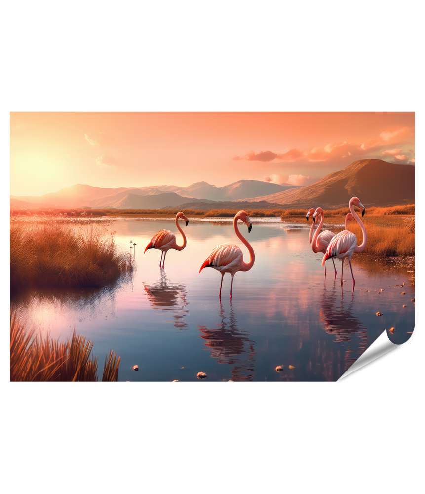 Islandburner Premium Poster Stehende rosa Flamingos in ihrer natürlichen Umgebung