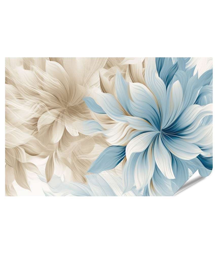 Islandburner Premium Poster Schöne abstrakte Bleistiftzeichnung mit floralen Design in Beige, Blau und Off-White