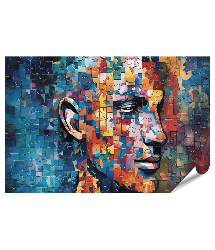 Islandburner Premium Poster Abstraktes Puzzle-Wandbild eines menschlichen Kopfes symbolisiert Psychologie