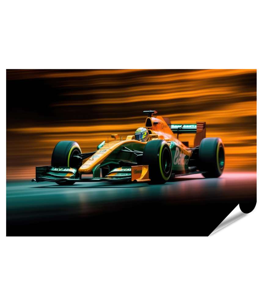 Islandburner Premium Poster Formel Eins Rennen in voller Geschwindigkeit dargestellt