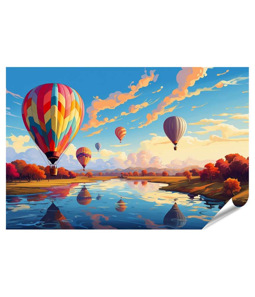 Islandburner Premium Poster Heißluftballon schwebt majestätisch in den strahlend blauen Himmel auf