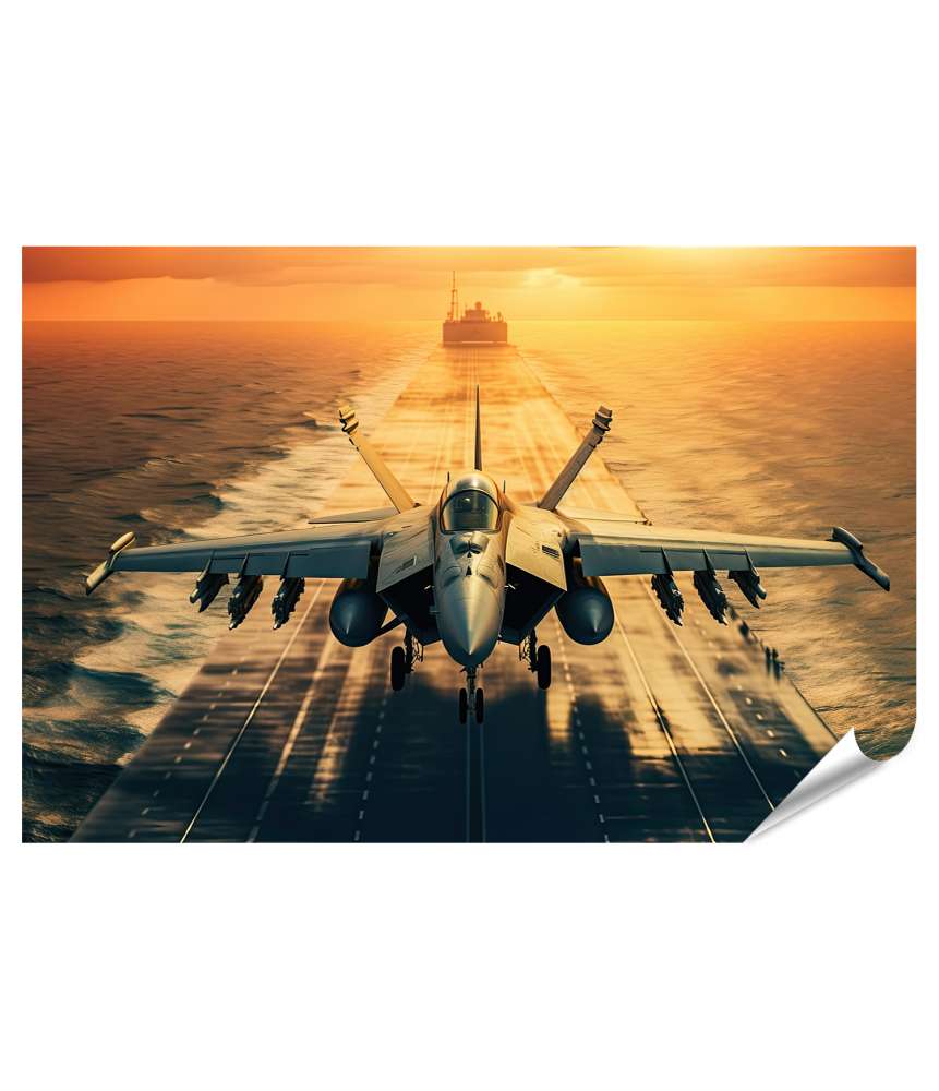 Islandburner Premium Poster Kampfjets starten von einem Flugzeugträger im Ozean