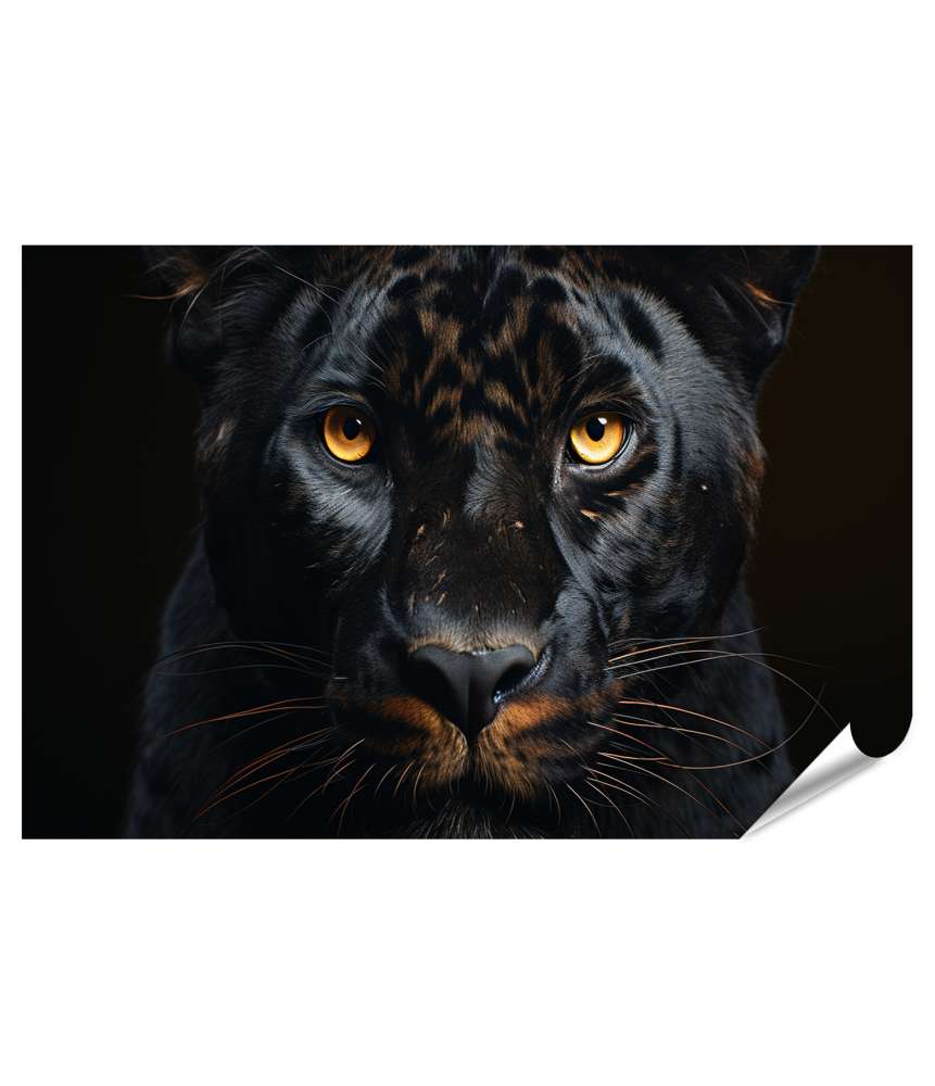 Islandburner Premium Poster Detailreiches Porträt eines majestätischen schwarzen Panthers