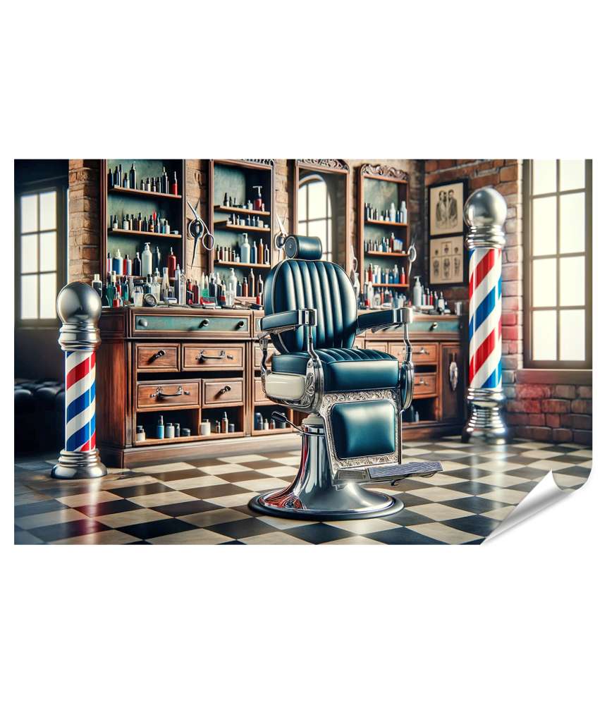 Islandburner Premium Poster Gepolsterter klassischer Friseurstuhl in einem traditionellen Barber Shop