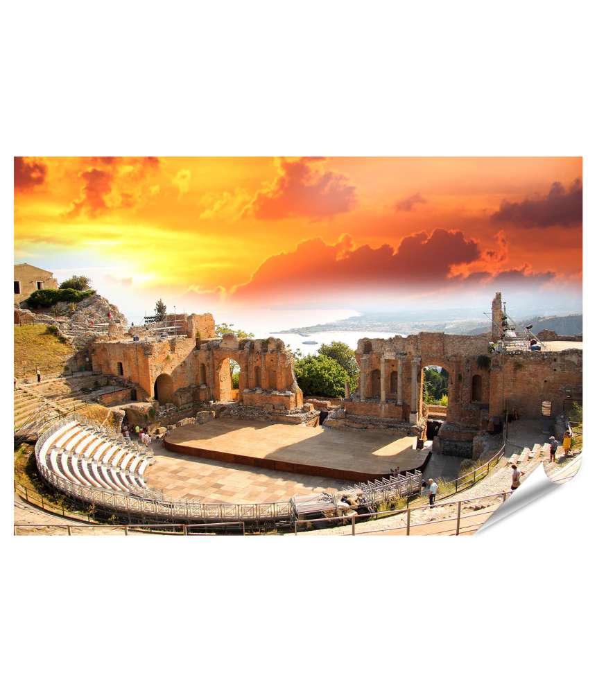 Islandburner Premium Poster Theaterruinen von Taormina in Sizilien, Italien als Wandbild