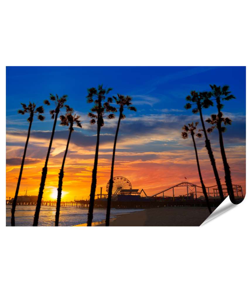 Islandburner Premium Poster Sonnenuntergang am Santa Monica Pier in Kalifornien, Wandbild