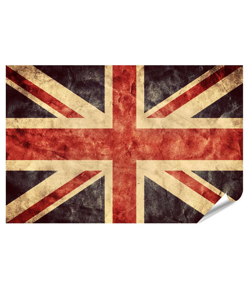 Islandburner Premium Poster Union Jack: Vintage Retro-Stil Wandbild mit Grunge-Effekt