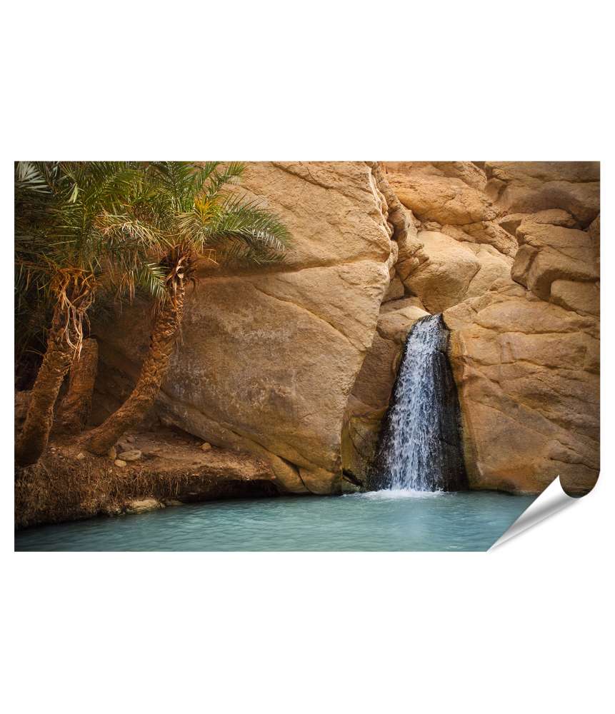 Islandburner Premium Poster Blick auf die malerische Bergoase Chebika mit Wasserfall in der Sahara, Tunesien