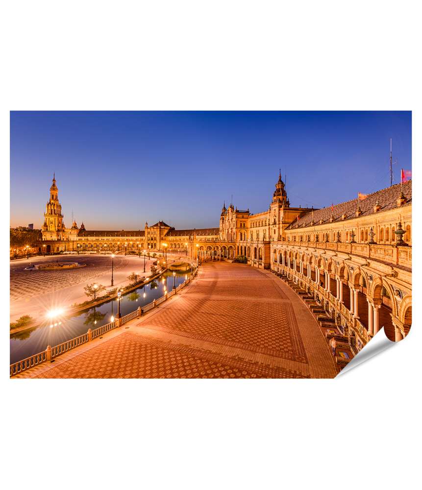 Islandburner Premium Poster Spanisches Wandbild am Plaza De Espana in Sevilla, Spanien