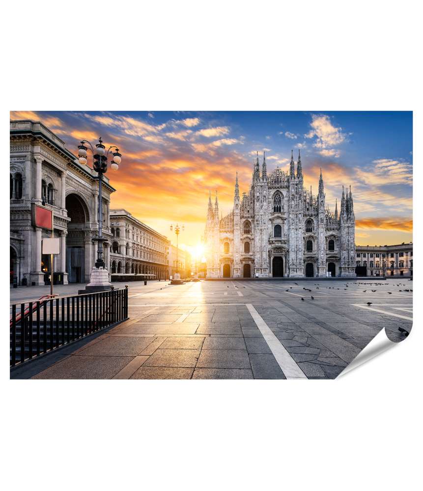 Islandburner Premium Poster Sonnenaufgang über dem Mailänder Duomo, Italien