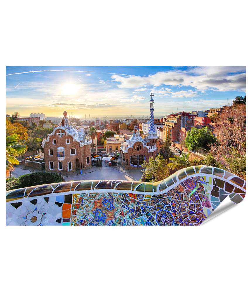 Islandburner Premium Poster Beeindruckendes Wandbild im Park Guell, Barcelona, Spanien