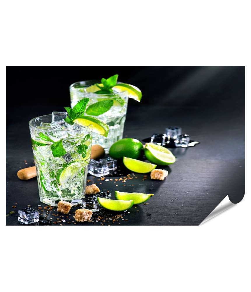 Islandburner Premium Poster Mojito-Cocktail mit Rum, Limetten und Minze auf einem Sommertisch