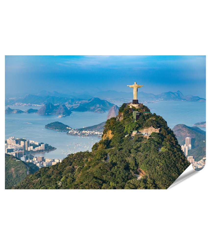 Islandburner Premium Poster Luftaufnahme des Corcovado-Bergs in Rio mit Christus-Statue