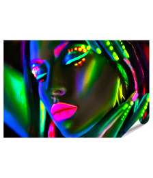 Premium Poster Porträt einer bezaubernden Fashion-Model-Frau in strahlendem Neonlicht