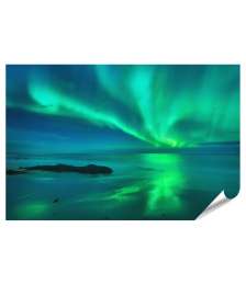 Premium Poster Nordlichter über den Lofoten, Norwegen unter Sternenhimmel: Wandbild 'Aurora'