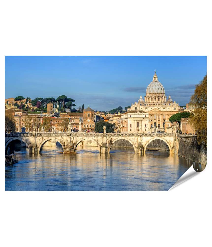 Premium Poster Wandbild des Petersdoms im Vatikan und der Ponte Sant'Angelo Brücke, Rom