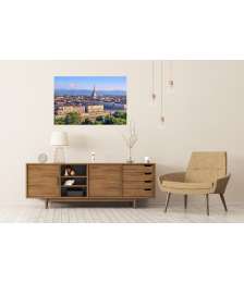 Premium Poster Panorama von Turins Stadtzentrum mit Mole Antonelliana Turm und Alpenbergen