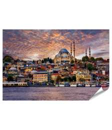 Premium Poster Dramatischer Sonnenuntergang über dem Goldenen Horn und der Altstadt von Istanbul