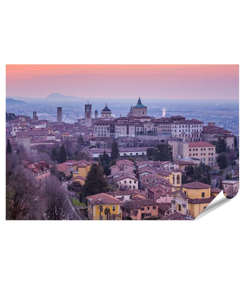 Premium Poster Luftaufnahme der historischen Türme in Bergamo, Lombardei, Italien