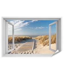 Premium Poster Blick aus dem Fenster auf den Weg zum Strand von Langeoog