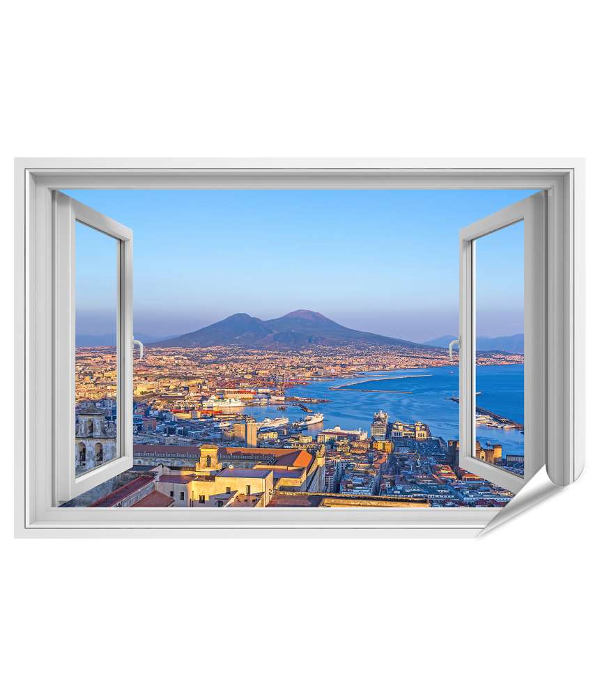Premium Poster Blick auf Neapel und Vesuv durch Fenster - Wandbild