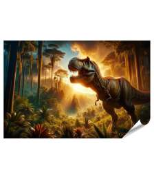 islandburner Premium Poster Tyrannosaurus Rex leuchtet in prähistorischer Dschungellandschaft