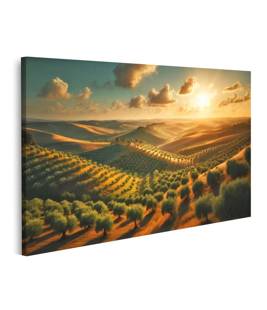 islandburner Bild auf Leinwand Goldene Stunde in einer Hügellandschaft mit Olivenbäumen