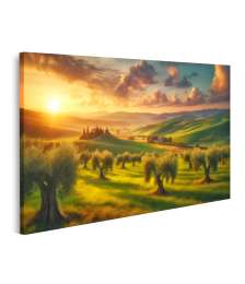 islandburner Bild auf Leinwand Leuchtende Landschaft bei Sonnenaufgang mit Olivenbäumen