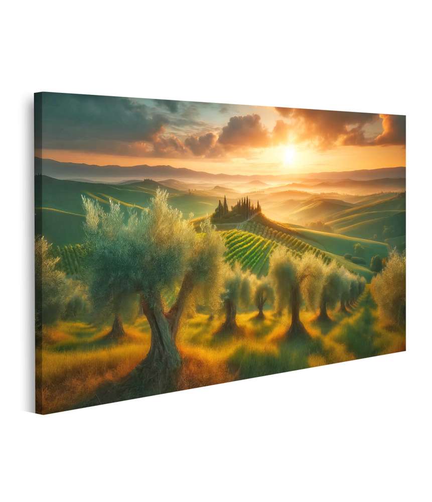 islandburner Bild auf Leinwand Sonnenaufgang in der üppigen toskanischen Landschaft mit Olivenbäumen