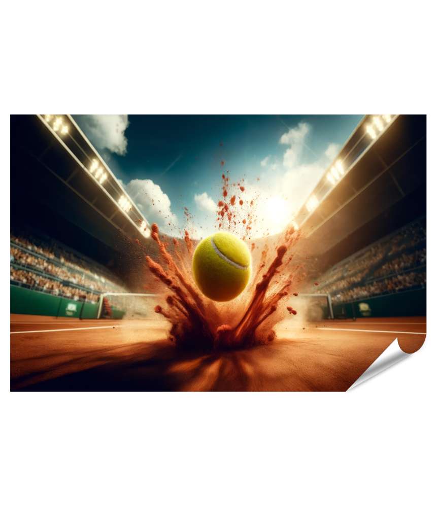 islandburner Premium Poster Dramatische Tennisaktion auf Sandplatz