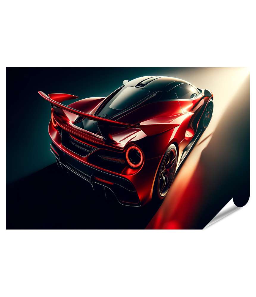 islandburner Premium Poster Elegante Heckansicht eines roten Sportwagens