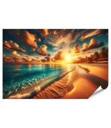 islandburner Premium Poster Goldener Sonnenuntergang am tropischen Strand