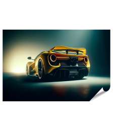 islandburner Premium Poster Leuchtend gelbes Sportwagenheck im Scheinwerferlicht
