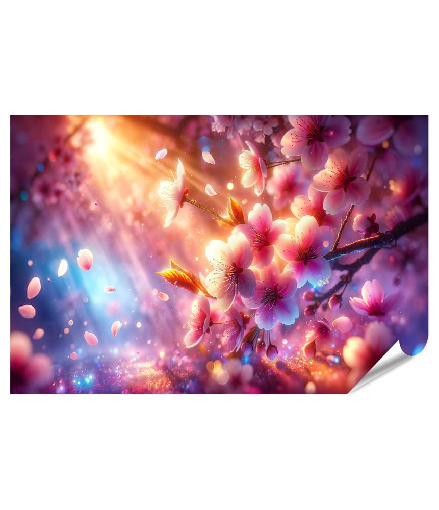 islandburner Premium Poster Magische Kirschblüten im Sanften Sonnenlicht