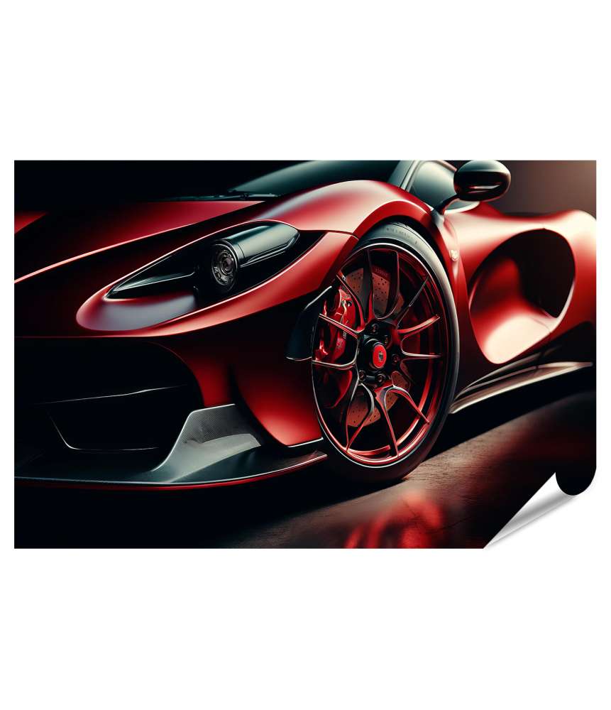islandburner Premium Poster Roter Hochleistungssportwagen im Fokus